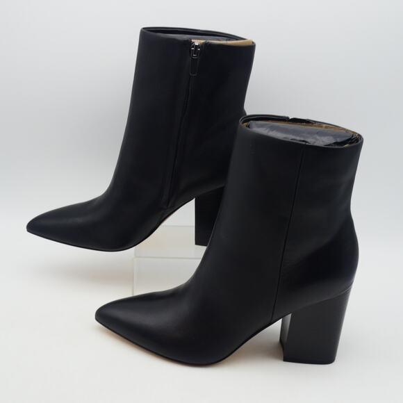 NEW Nine West Women's 9  Plumm Ankle Boot Black Leather Pointed Toe Heeled - Picture 2 of 7